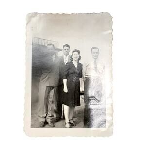 Vtg Family Posing Together Finger on Lens Monochrome Photography Found Snapshot